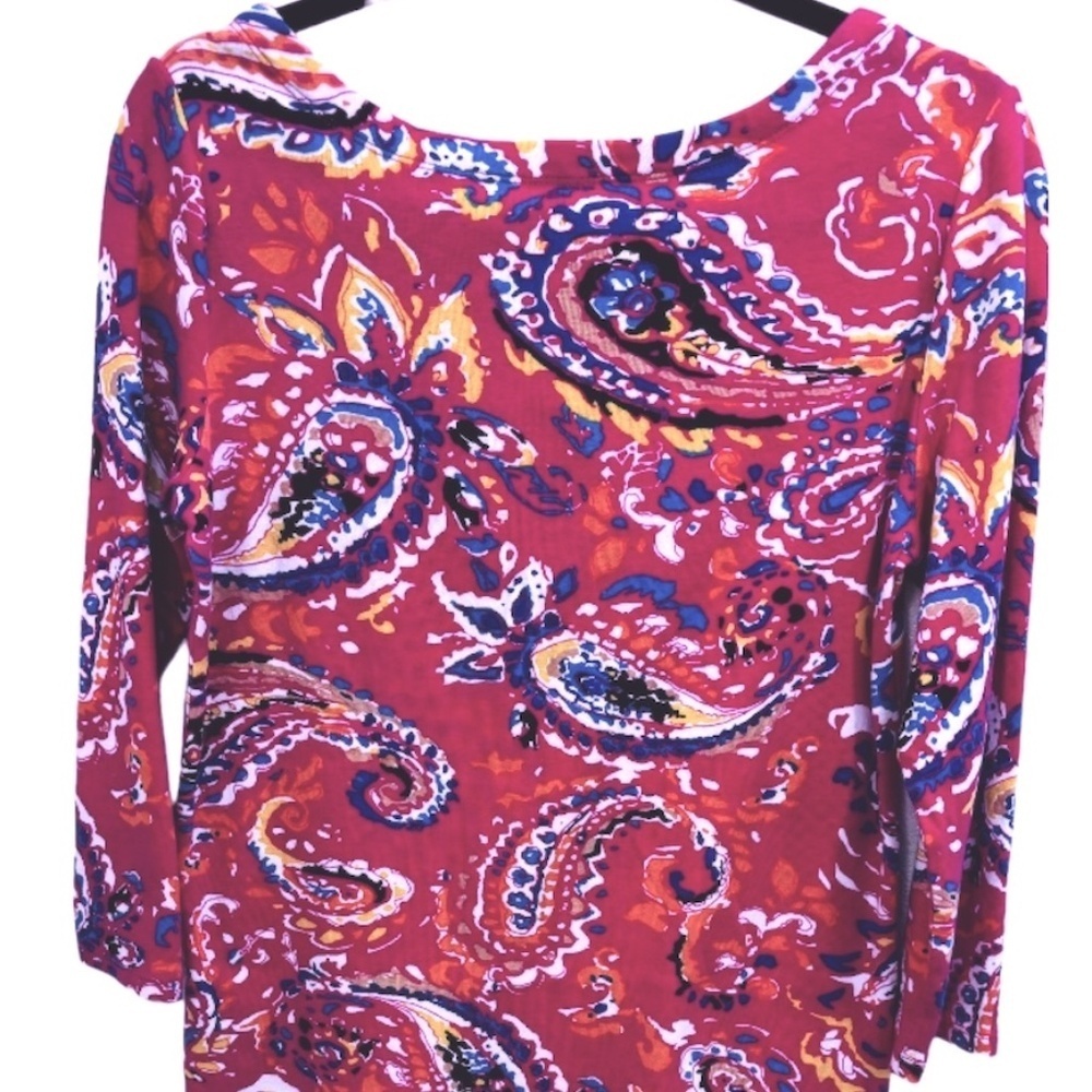 Rafaella Medium Pink Paisley Long Sleeve Button Shoulder Stretch Knit Top